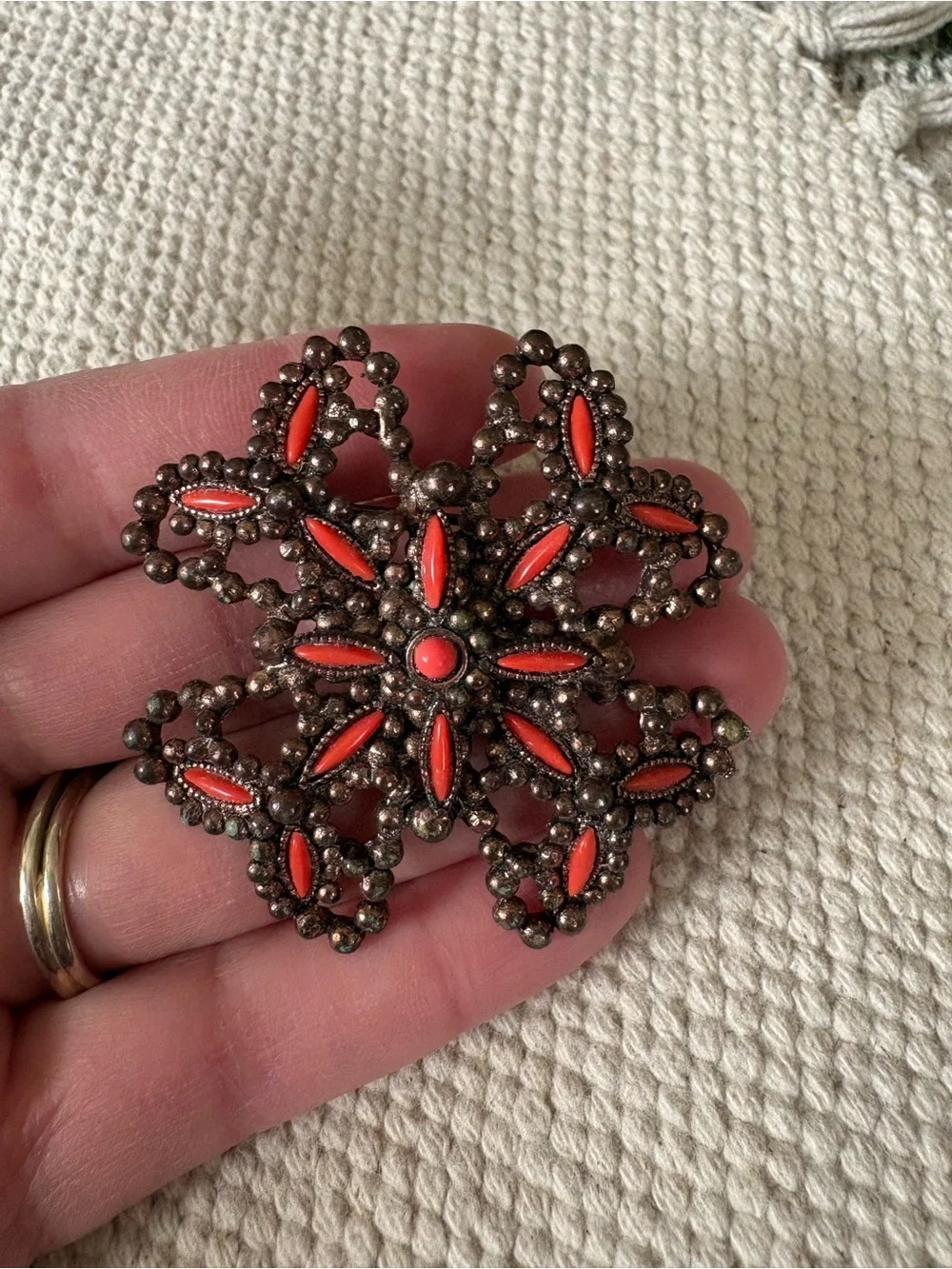Vintage VTG Brooch Pin Coral Maltese Cross Southwestern Nautical Bohemian